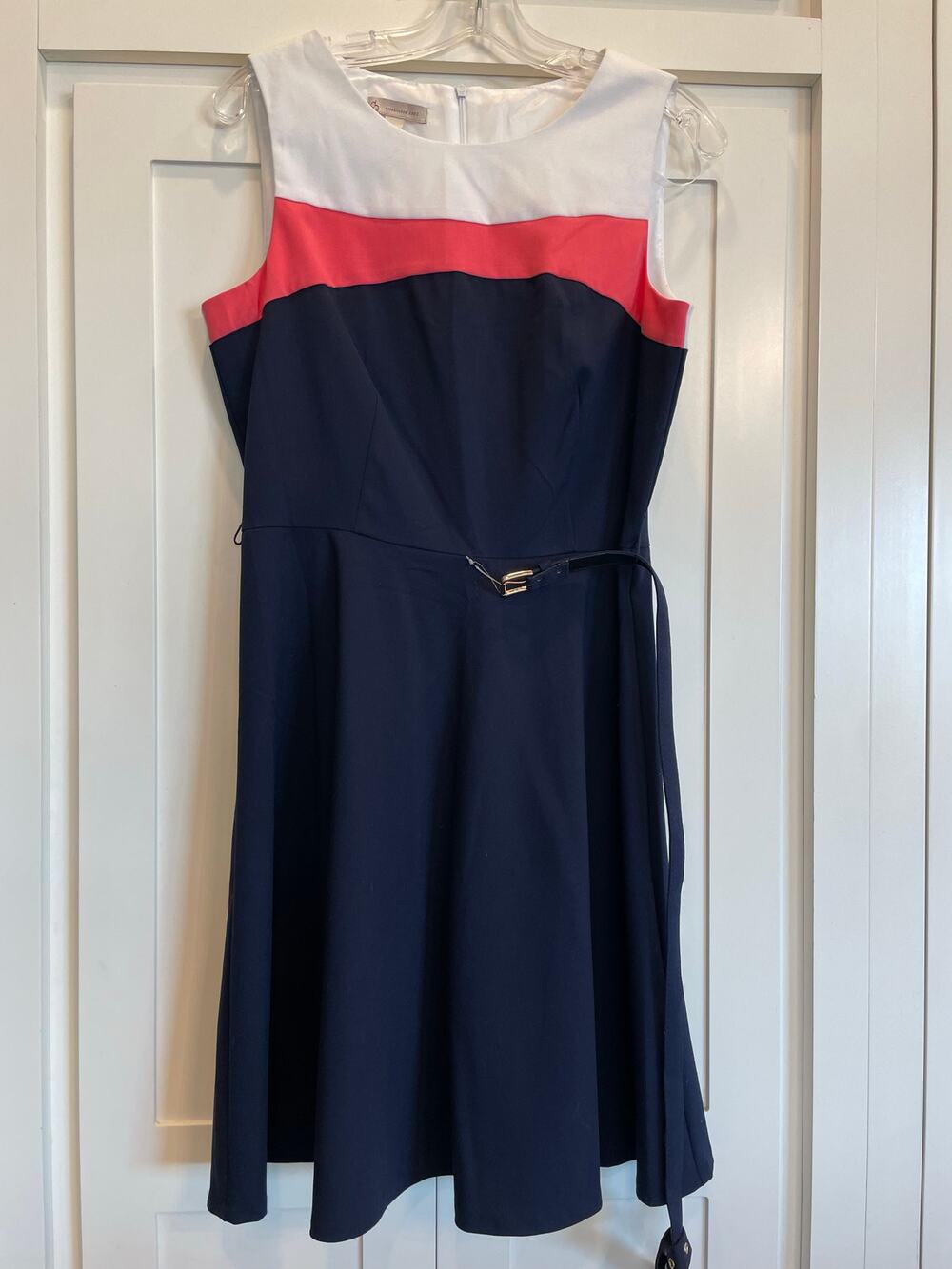 Dress Barn NWOT Color block fit and flare navy pink dress 10